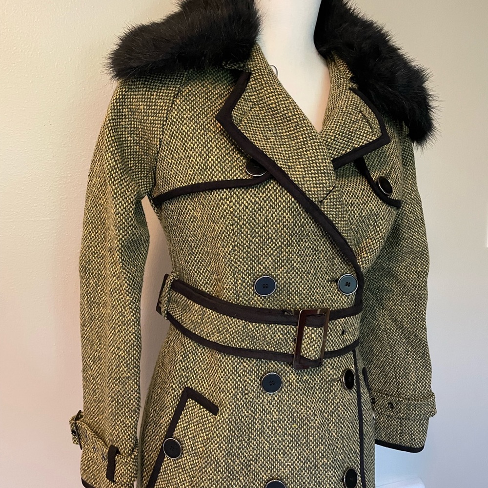 Vintage green tweed trench coat